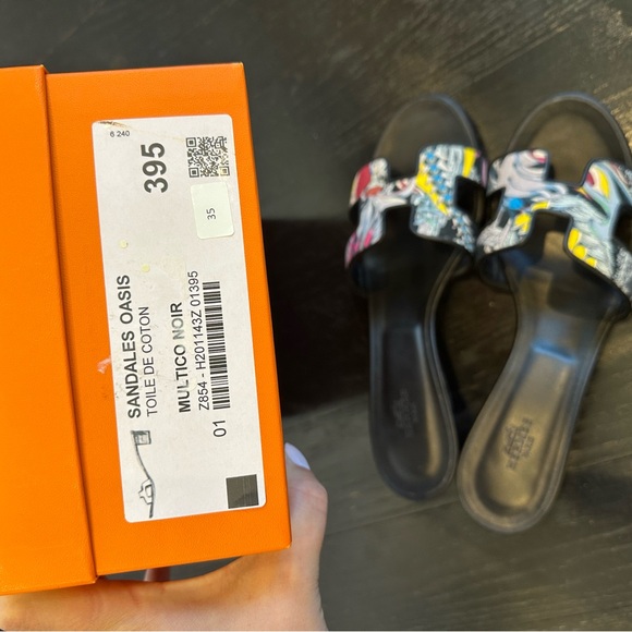 Hermès Oasis Heel Slip On Limited Edition Open Toe Multicolor Sandals Slide - Picture 7 of 7